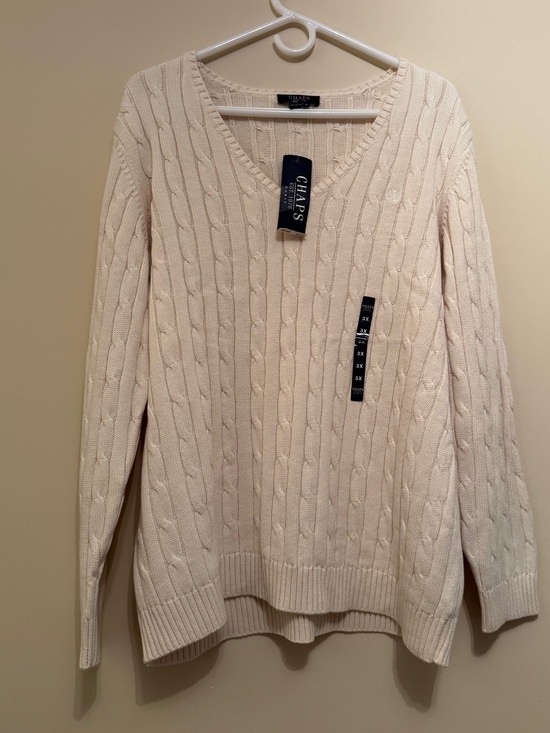Chaps Sweaters - Chaps Cream Cable Knit V-Neck Sweater Plus Size 3X NWT